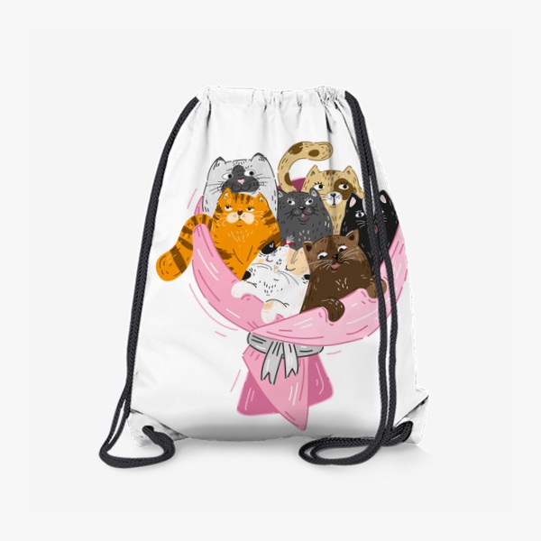 Рюкзак «Букет из котиков вместо цветов, прикольный подарок на праздник, смешные коты, милые животные»