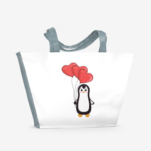 Пляжная сумка «Милый пингвин с шариками. Любовь»