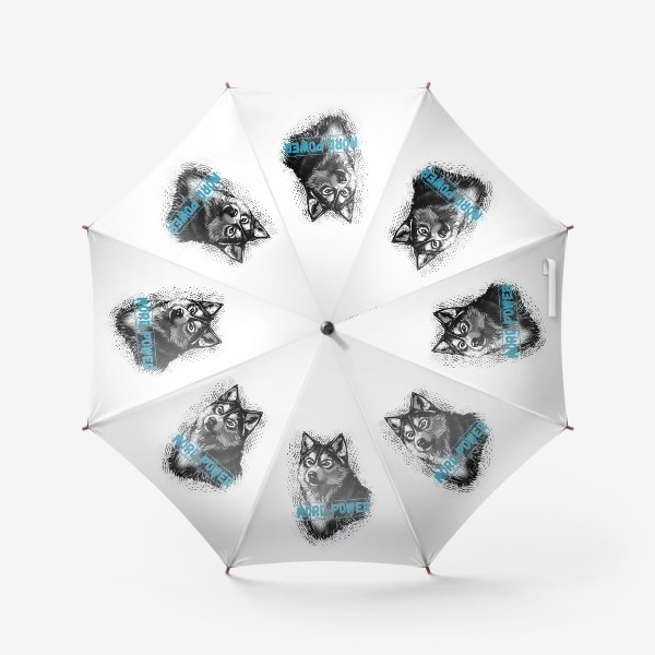 Зонт «Красивый сибирский хаски с надписью на английском сила севера - nord power, собака маламут, северные ездовые собаки»