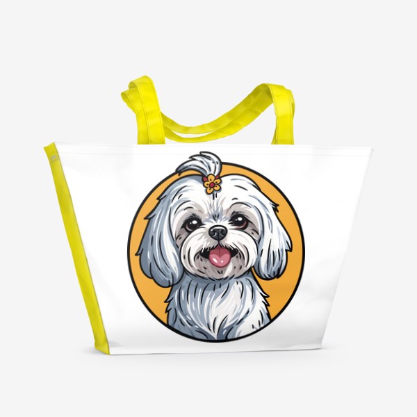 Пляжная сумка &laquo;Милая белая мальтийская болнка, красивая собака, породы собак, милые животные&raquo;