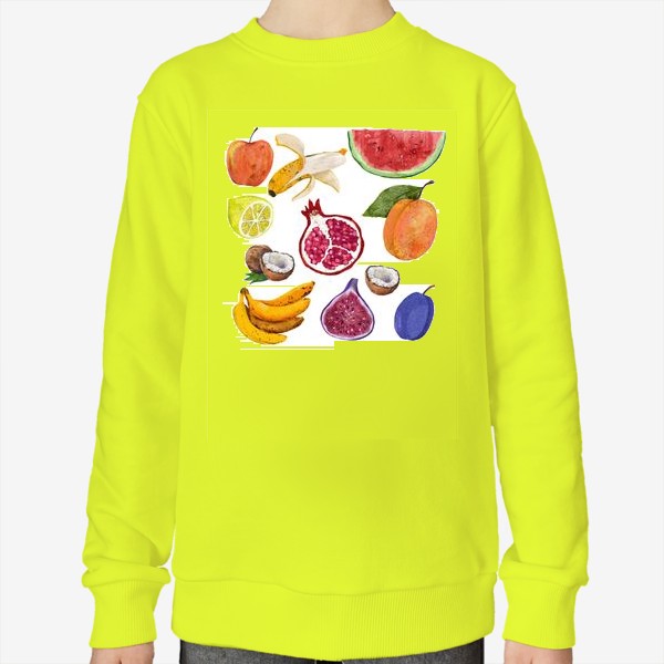 Свитшот «Фрукты и ягоды. Арбуз, инжир, абрикос, банан, гранат, яблоко, слива, кокос, лимон»