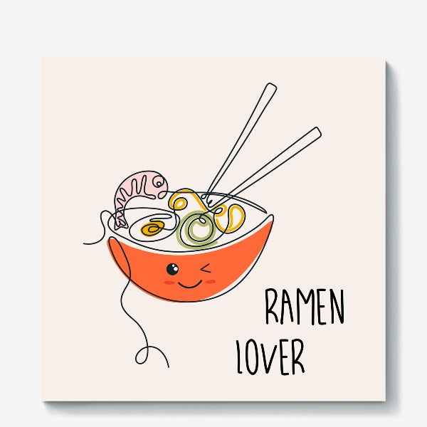 Холст «Ramen lover. Рамен в стиле лайн арт. Азиатская кухня.»