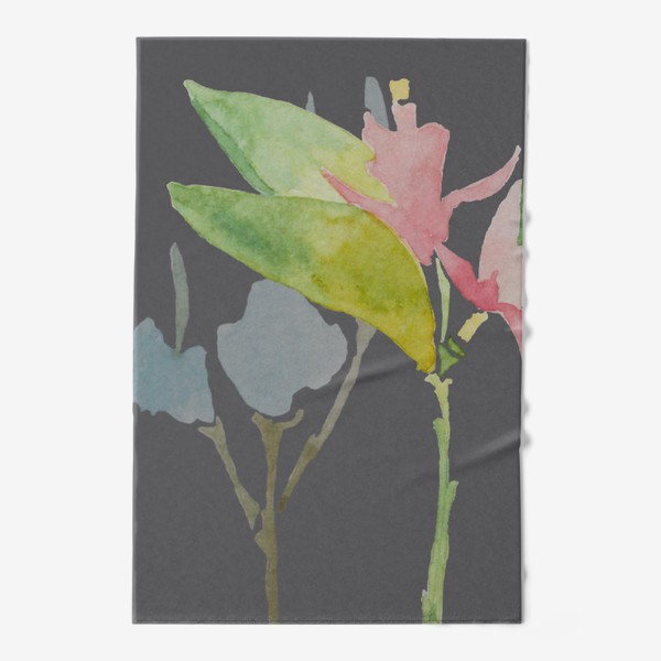 Полотенце «Акварельные цветы на сером фоне »