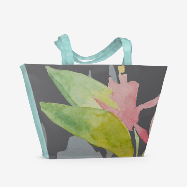 Пляжная сумка «Акварельные цветы на сером фоне »