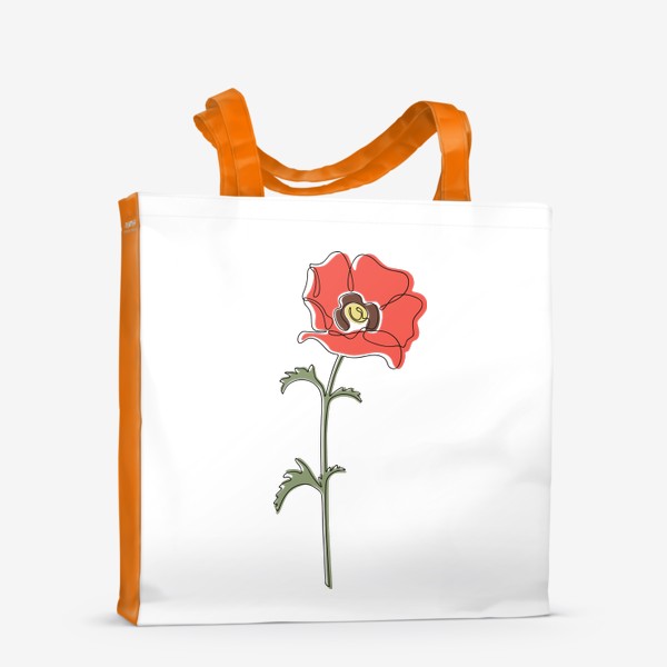 Сумка-шоппер «Мак оранжевый одной линией, растение в минималистичном стиле»