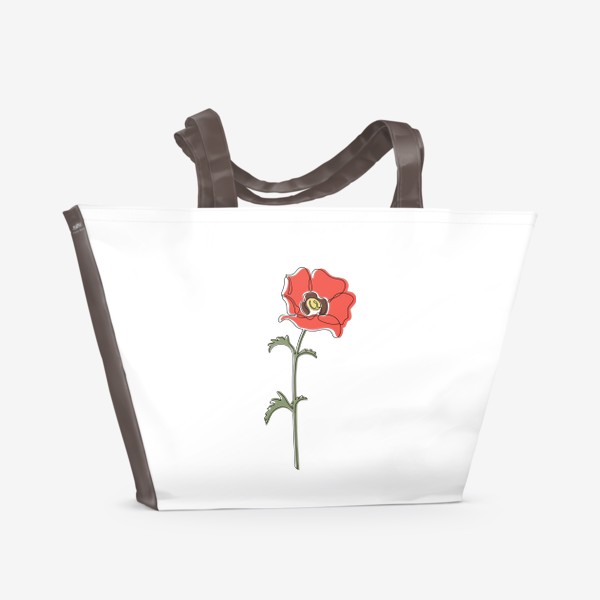 Пляжная сумка &laquo;Мак оранжевый одной линией, растение в минималистичном стиле&raquo;