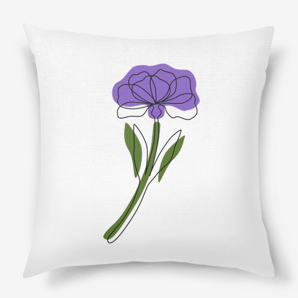 Подушка «Цветок фиолетовый одной линией, чёрным контуром в минималистичном стиле»