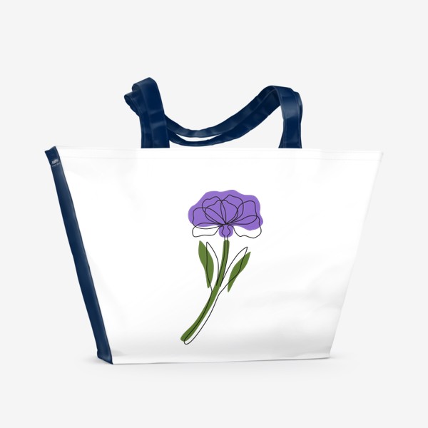 Пляжная сумка «Цветок фиолетовый одной линией, чёрным контуром в минималистичном стиле»