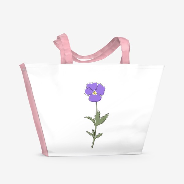 Пляжная сумка &laquo;Цветок фиалки одной линией, контуром, стиль лайн арт, минимализм&raquo;