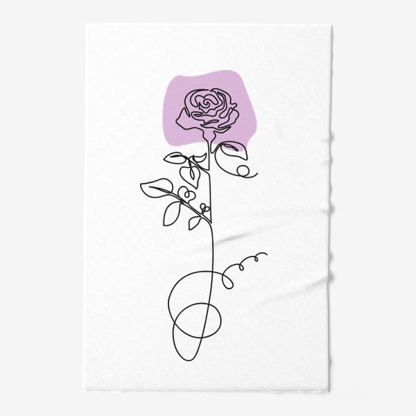 Полотенце «Роза одной линией на фоне абстрактного сиреневого пятна, стиль лайн арт, минимализм»