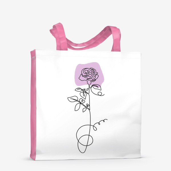 Сумка-шоппер «Роза одной линией на фоне абстрактного сиреневого пятна, стиль лайн арт, минимализм»