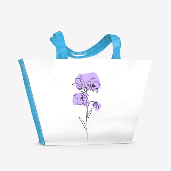 Пляжная сумка «Колокольчики одной линией на фоне фиолетовых абстрактных пятен»