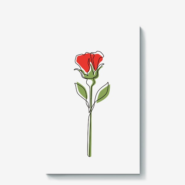 Холст «Простая красная роза чёрным контуром в стиле лайн арт, минимализм»