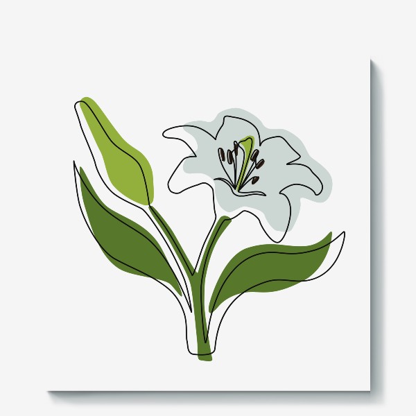 Холст «Лилия белая чёрным контуром в стиле лайн арт, минимализм, простой цветок»