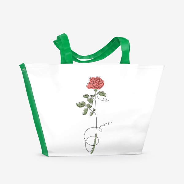 Пляжная сумка «Роза красная одной линией, в стиле лайн арт, минимализм»