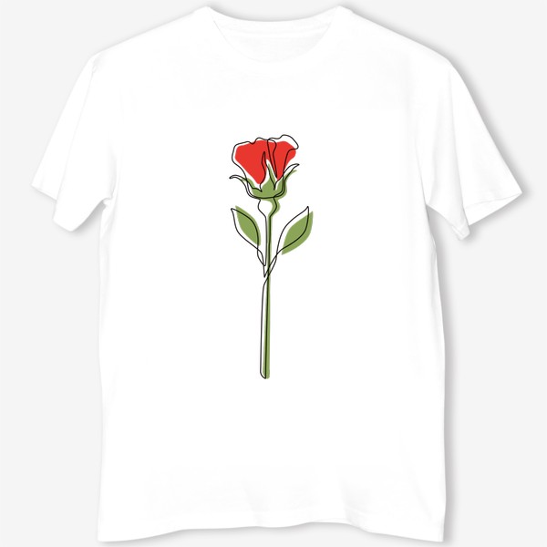 Футболка &laquo;Простая красная роза чёрным контуром в стиле лайн арт, минимализм&raquo;