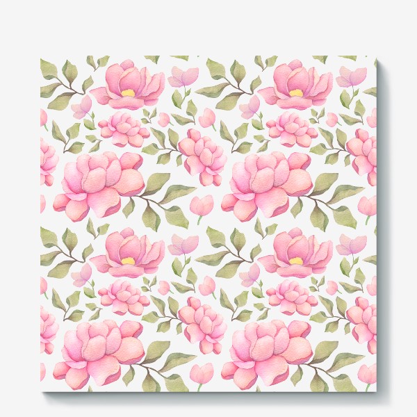 Холст «Летний цветочный узор с розовыми пионами»