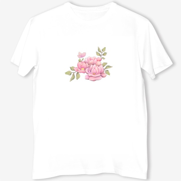Футболка «Акварельные розовые цветы - розы и пионы»