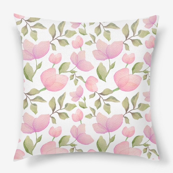 Подушка «Нежный акварельный принт с розовыми цветами»