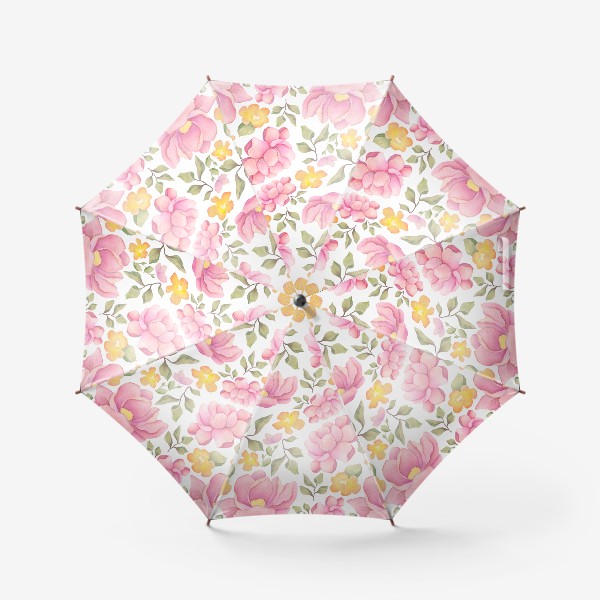 Зонт «Акварельные розовые пионы и желтые розы»