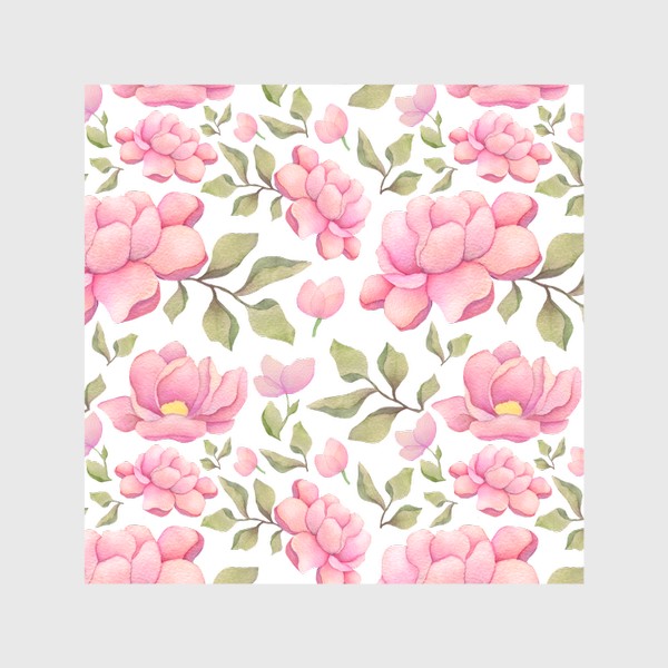 Шторы «Летний цветочный узор с розовыми пионами»