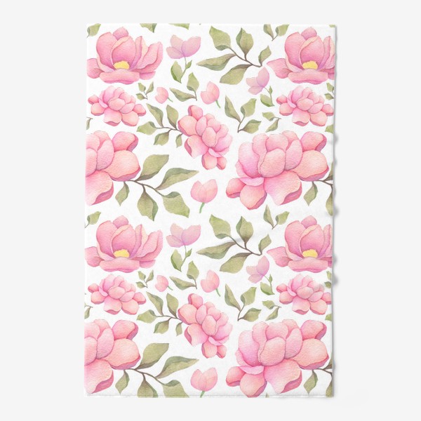 Полотенце «Летний цветочный узор с розовыми пионами»
