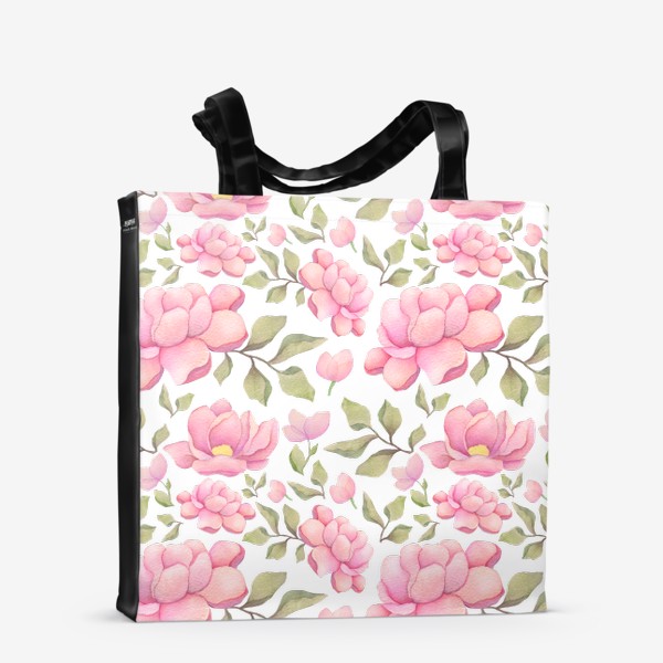 Сумка-шоппер «Летний цветочный узор с розовыми пионами»