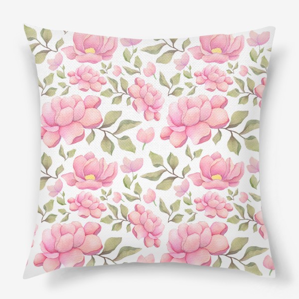Подушка «Летний цветочный узор с розовыми пионами»