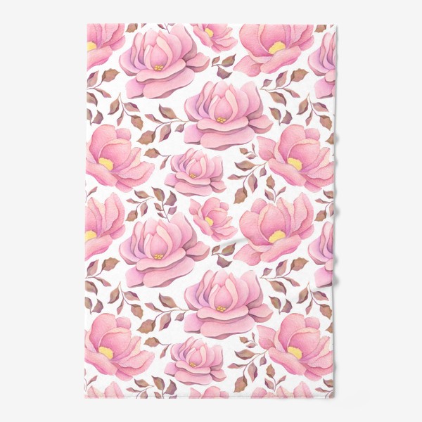 Полотенце «Весенние нежные розы и пионы - розовый цветочный узор»