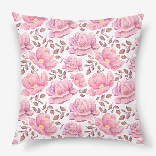 Подушка «Весенние нежные розы и пионы - розовый цветочный узор»