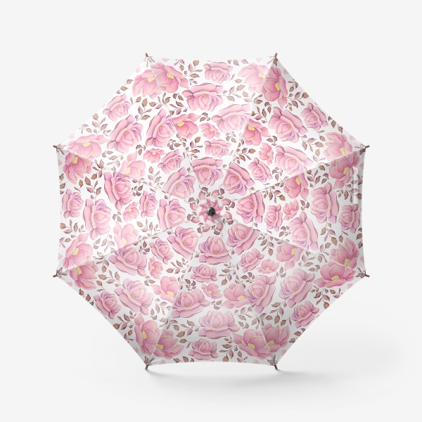 Зонт «Весенние нежные розы и пионы - розовый цветочный узор»