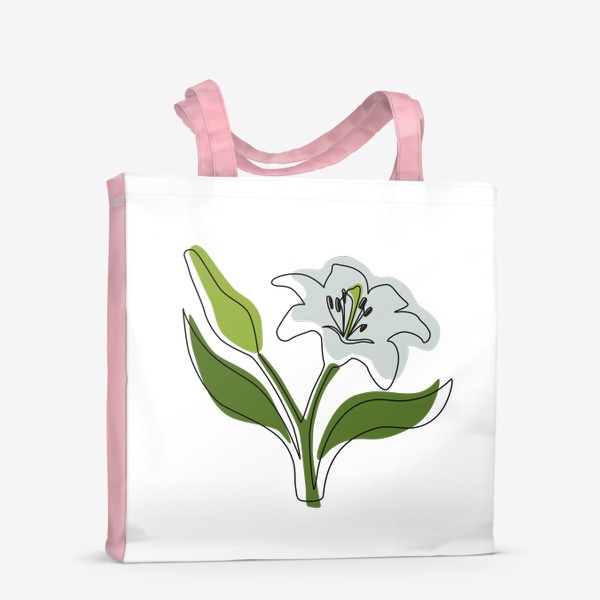 Сумка-шоппер «Лилия белая чёрным контуром в стиле лайн арт, минимализм, простой цветок»