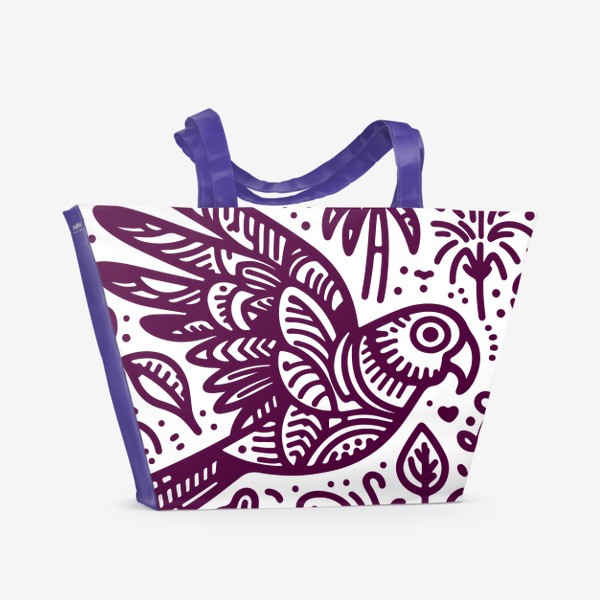 Пляжная сумка «Орнамент с попугаем и растениями»
