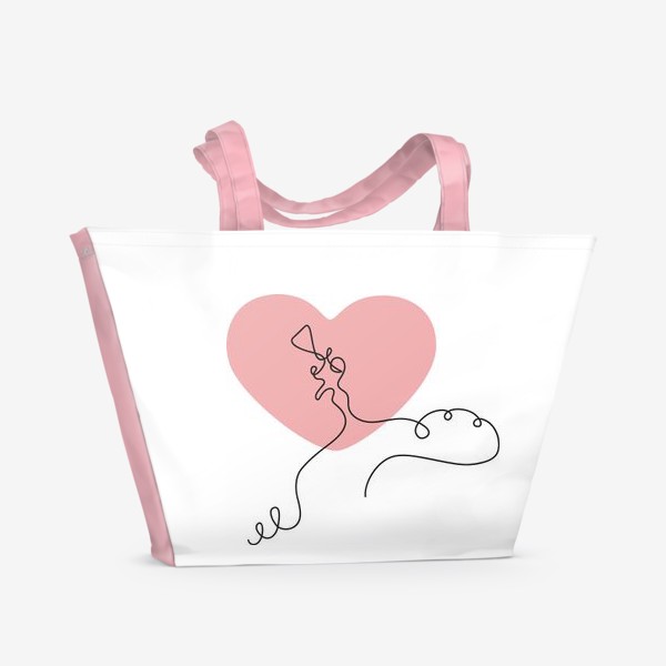Пляжная сумка «Поцелуй одной линией на фоне сердца»