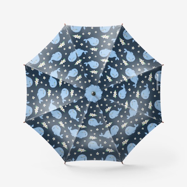 Зонт «Паттерн с китом и цветочками»