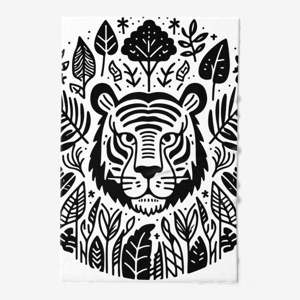 Полотенце «Голова тигра в окружении листьев»