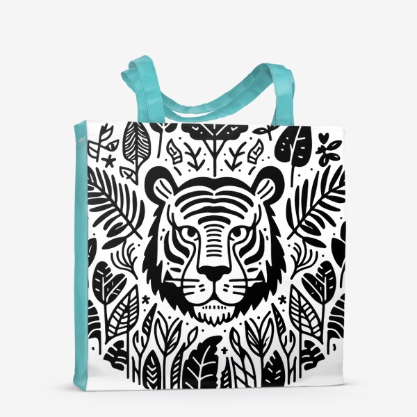Сумка-шоппер «Голова тигра в окружении листьев»