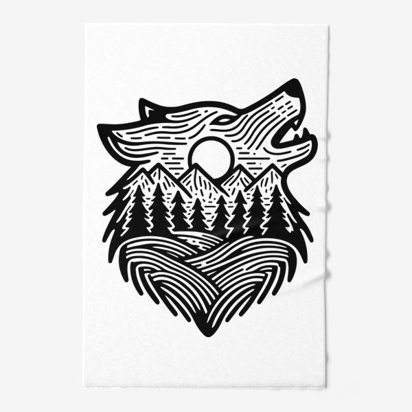 Полотенце «Голова воющего волка и горы»
