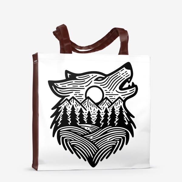 Сумка-шоппер «Голова воющего волка и горы»