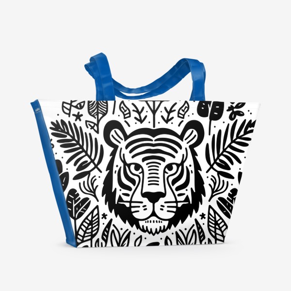 Пляжная сумка «Голова тигра в окружении листьев»