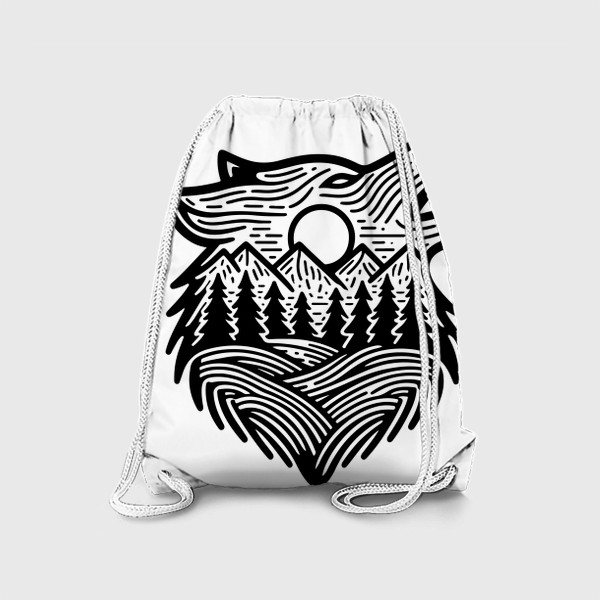 Рюкзак «Голова воющего волка и горы»