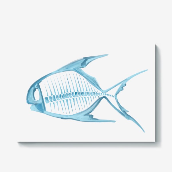 Холст «Голубой скелет рыбы скетч »