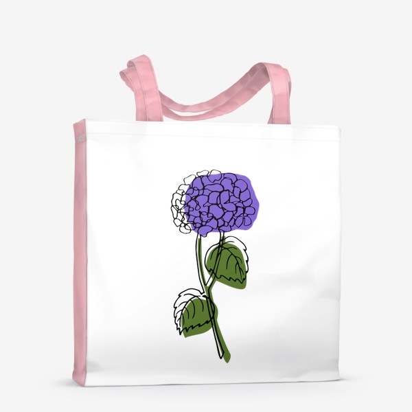 Сумка-шоппер «Цветок фиолетовая гортензия с листьями чёрным контуром, минимализм, просто»