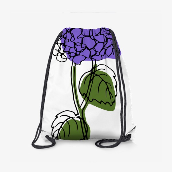 Рюкзак «Цветок фиолетовая гортензия с листьями чёрным контуром, минимализм, просто»