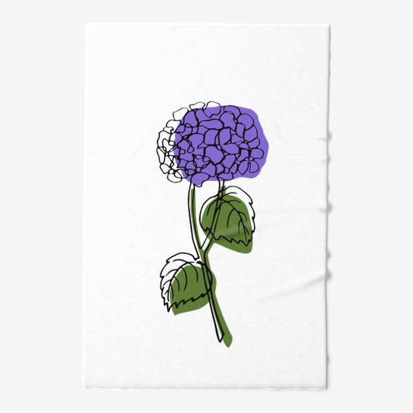 Полотенце &laquo;Цветок фиолетовая гортензия с листьями чёрным контуром, минимализм, просто&raquo;