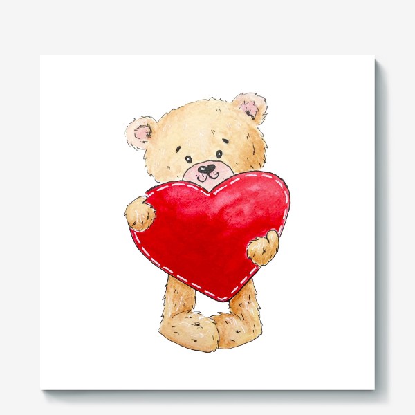 Холст «Медвежонок с красным сердцем. Любовь»