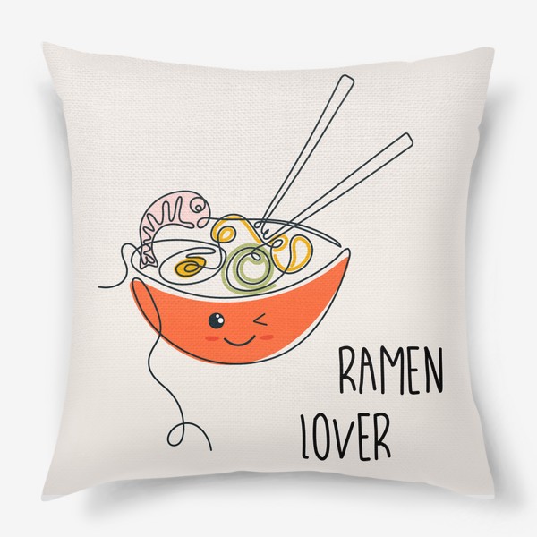 Подушка «Ramen lover. Рамен в стиле лайн арт. Азиатская кухня.»