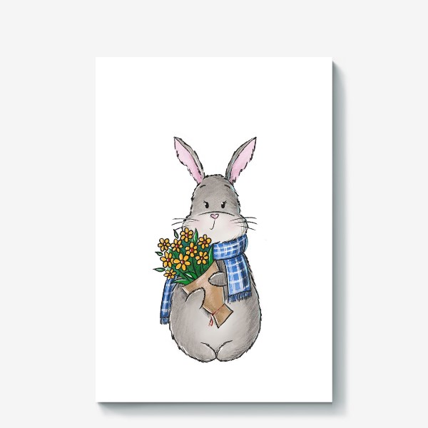 Холст &laquo;Кролик с букетом цветов&raquo;