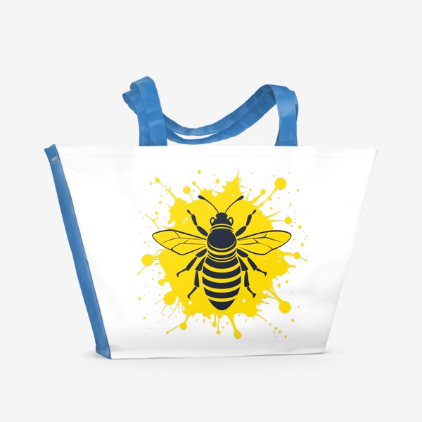 Пляжная сумка «Силуэт пчелы на жёлтом фоне»
