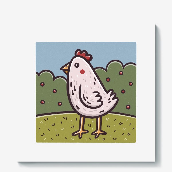 Холст &laquo;Милая курица на поляне. Пейзаж. Природа&raquo;